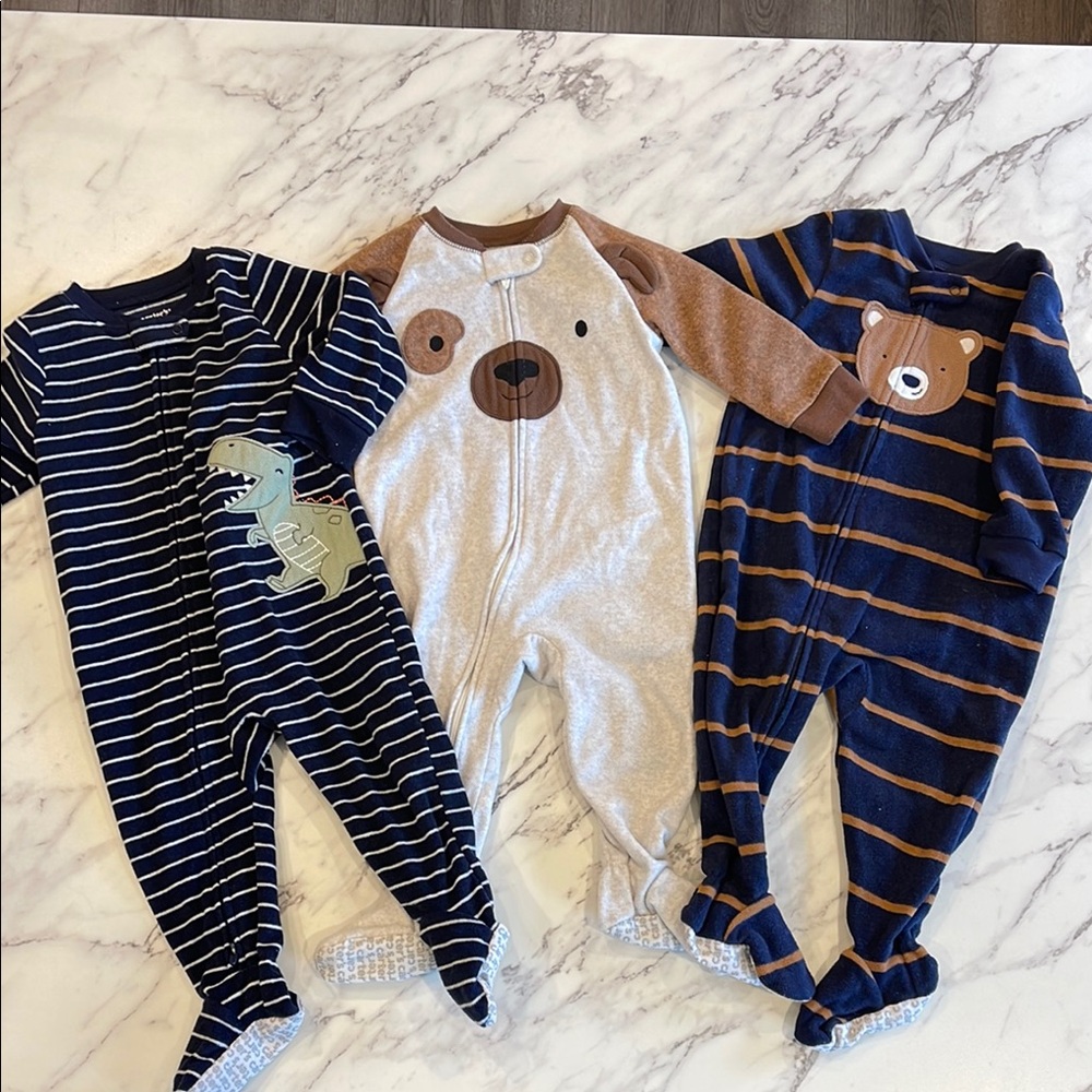 Adorable Bear and Dinosaur Kids Fleece One Pieces - Set of 3 - Like New